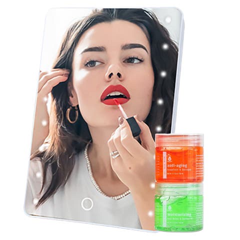 Touchscreen LED Vanity Mirror and Luxurious Gel & Mud Face Mask Set