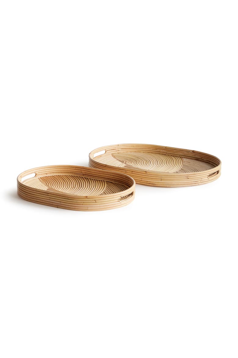 Jelani Cane Oval Decorative Trays Set of 2, Main, color, Beige