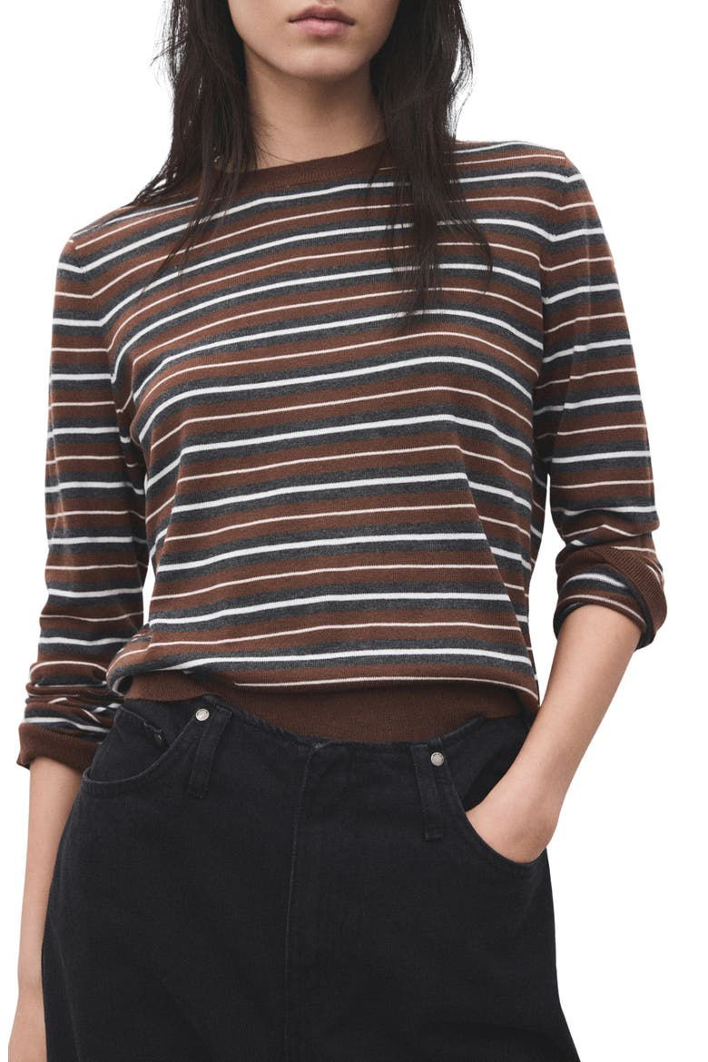 Stripe Crewneck Sweater, Main, color, CARAMEL