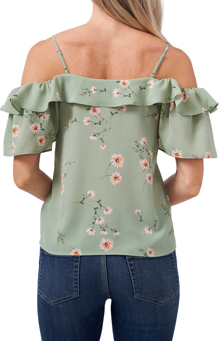 CeCe Romantic Daisies Cold Shoulder Blouse, Alternate, color,