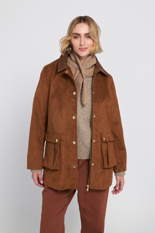Elle Collection Faux Suede Barn Jacket Utility Coat In Brown