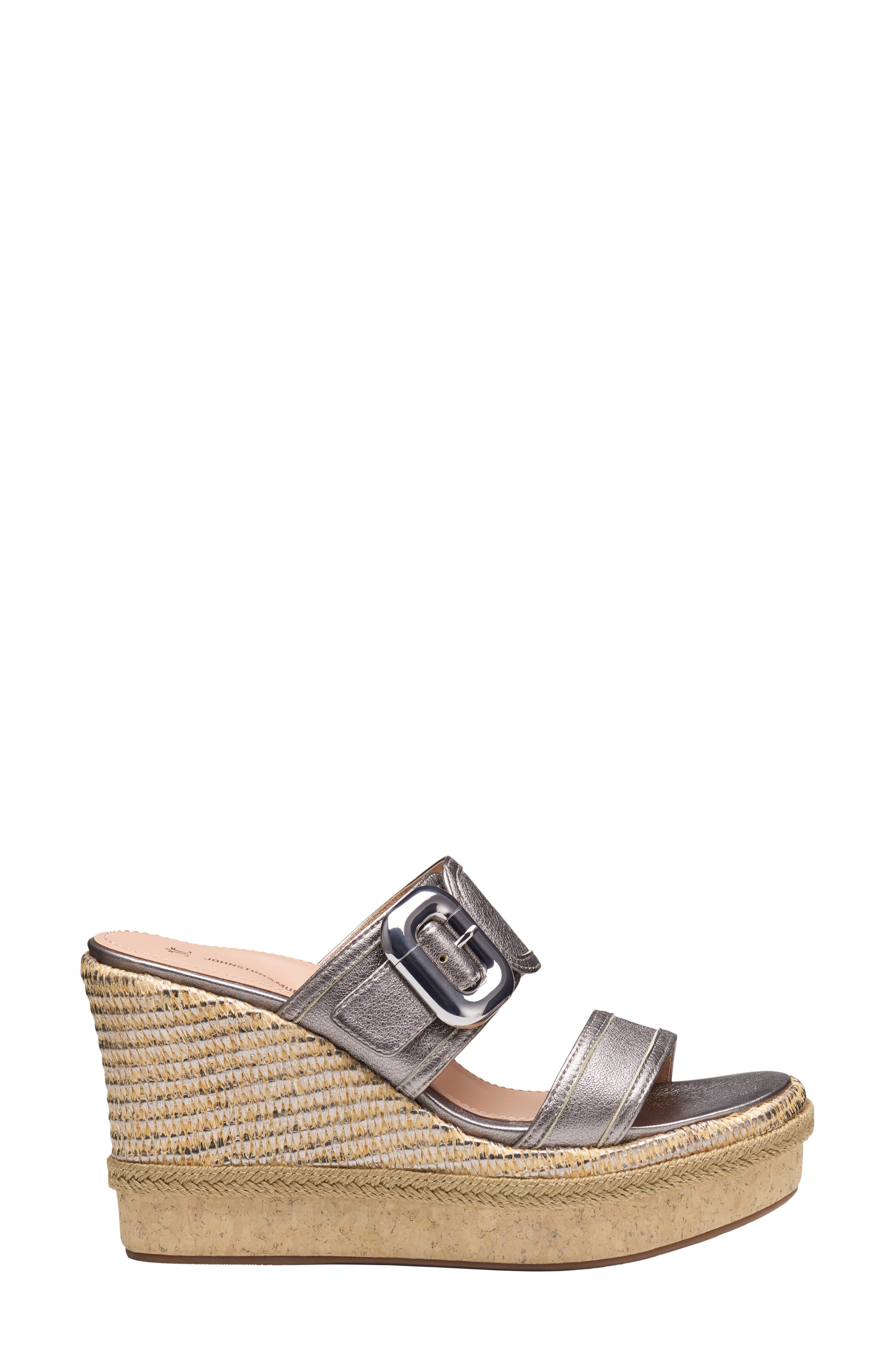 Johnston & Murphy Addison Buckle Platform Wedge Slide Sandal, Alternate, color, Light Bronze Sheepskin