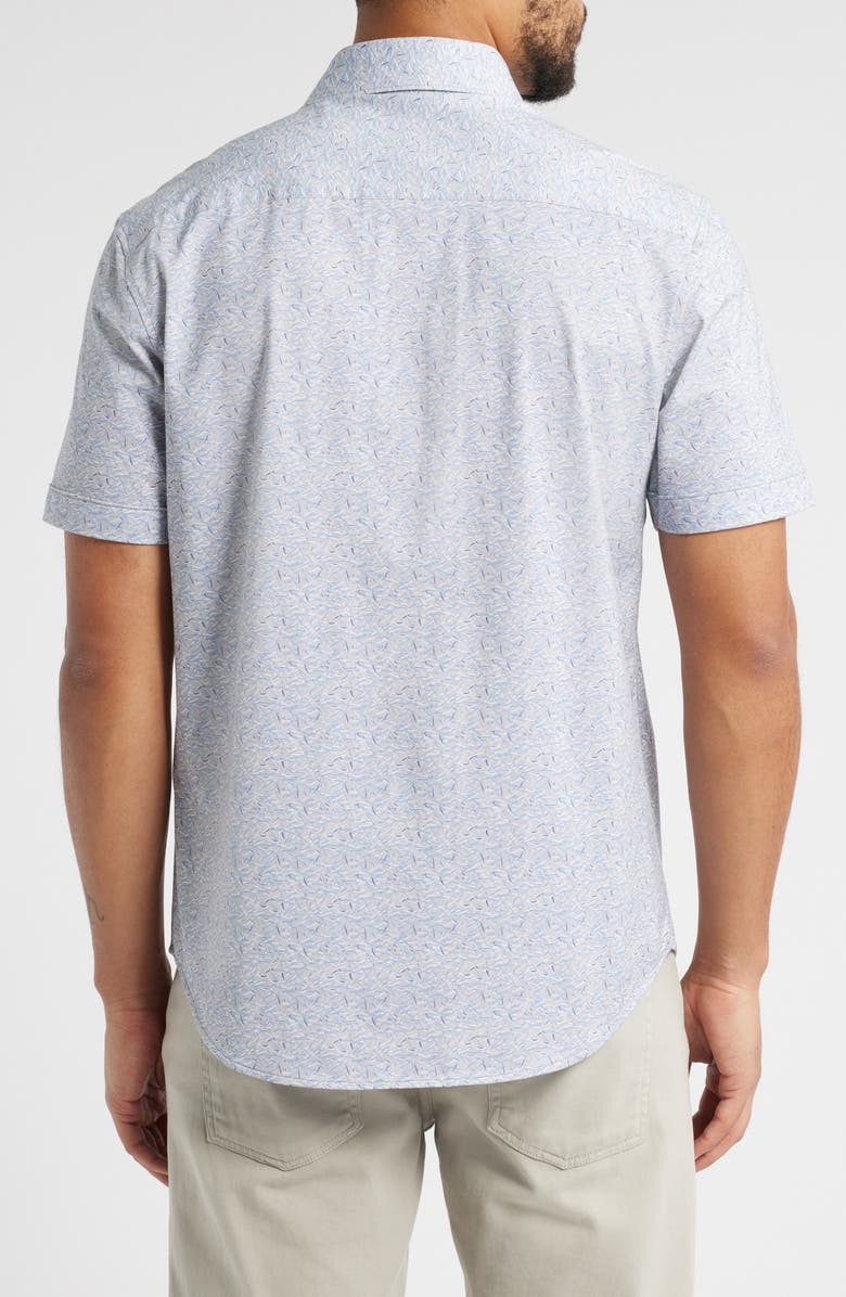 Bugatchi Miles OoohCotton<sup>®</sup> Abstract Print Short Sleeve Button-Up Shirt, Alternate, color, Sand