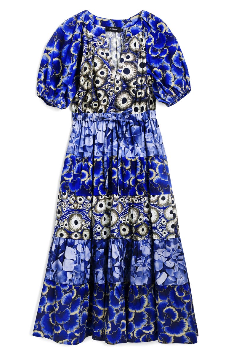 Desigual Mixed Print Tiered Midi Dress, Alternate, color, Navy Blue