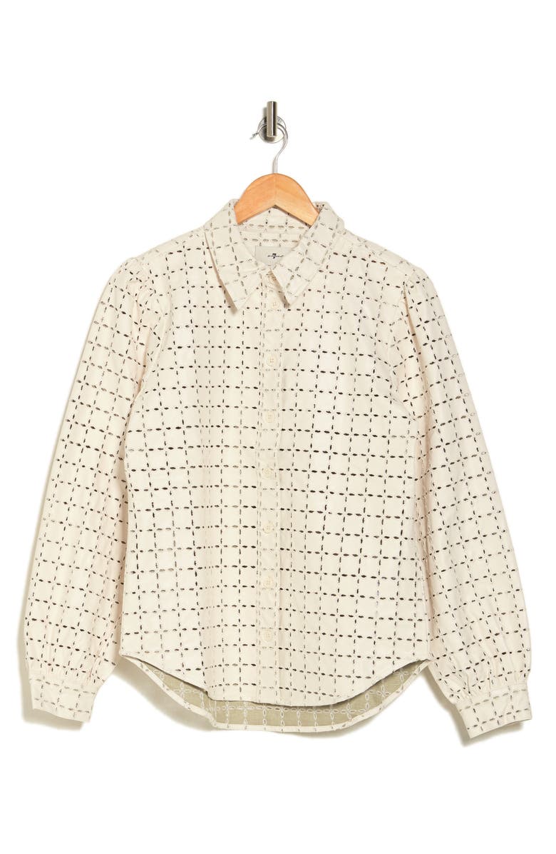 Seven Embroidered Eyelet Faux Leather Button-Up Shirt, Main, color, 