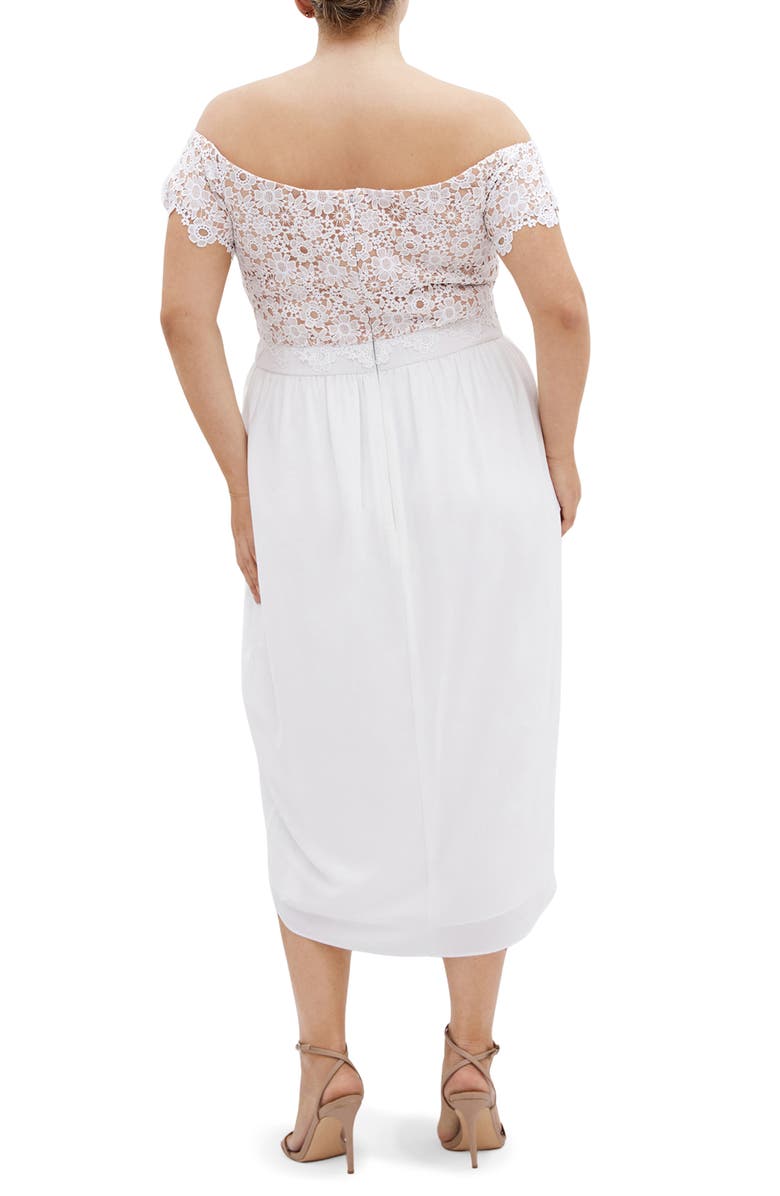 City Chic Lace Glamour Empire Waist Midi Dress, Alternate, color, Ivory
