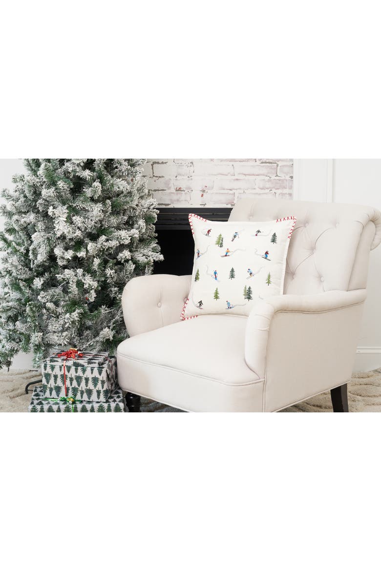 Alpine Skiers Winter Sports Christmas Throw Pillow 18" x 18", Alternate, color, Green