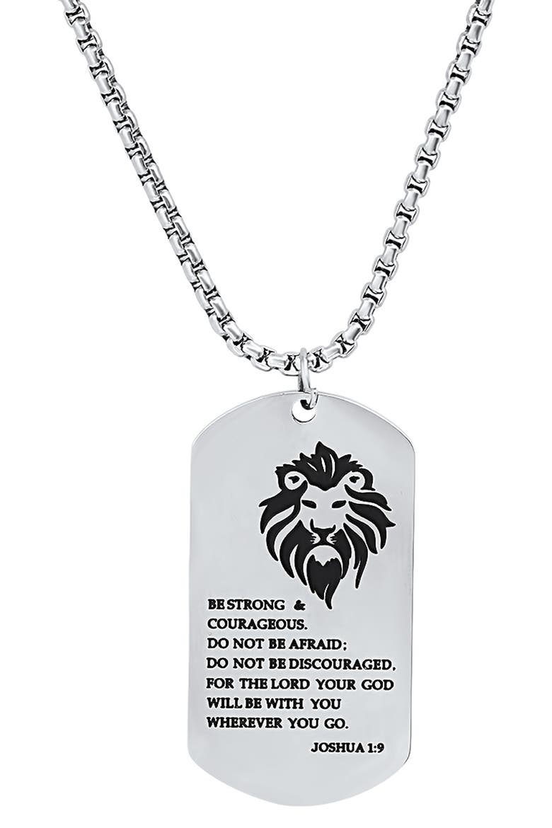 Be Strong Dog Tag Pendant Necklace, Main, color, METALLIC