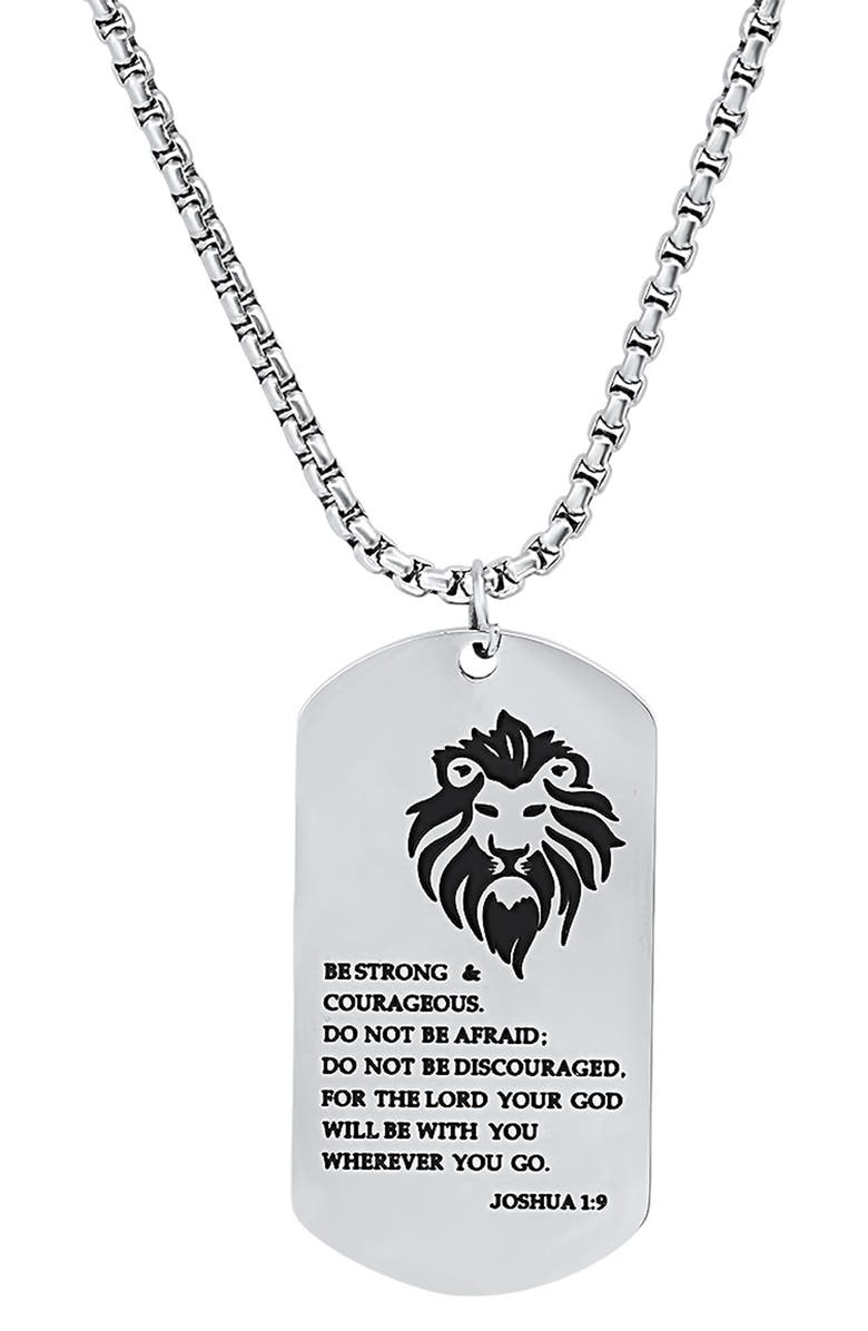 HMY JEWELRY Be Strong Dog Tag Pendant Necklace, Main, color, Metallic