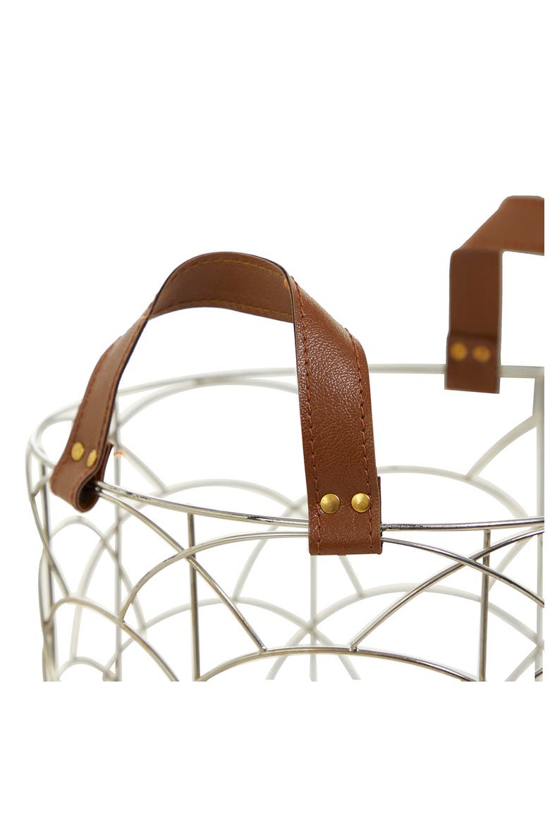 Silvertone Metal Glam Storage Basket with Faux Leather Handles - Set of 3, Alternate, color, SILVER