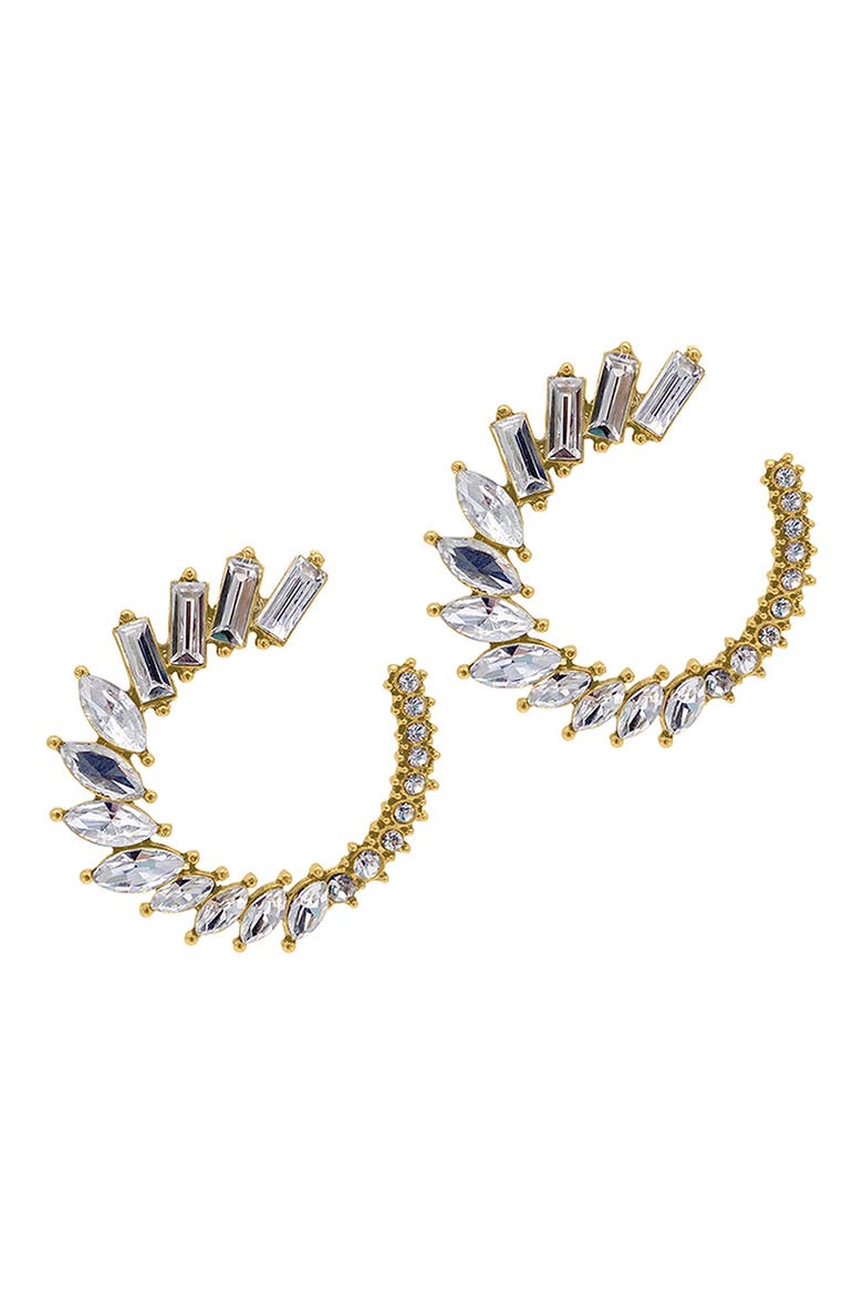 14K Gold Plate Cubic Zirconia Frontal Hoop Earrings, Main, color, YELLOW