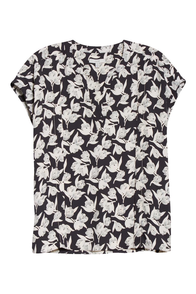 Solace Floral Print Split Neck Top, Alternate, color, CAVIAR