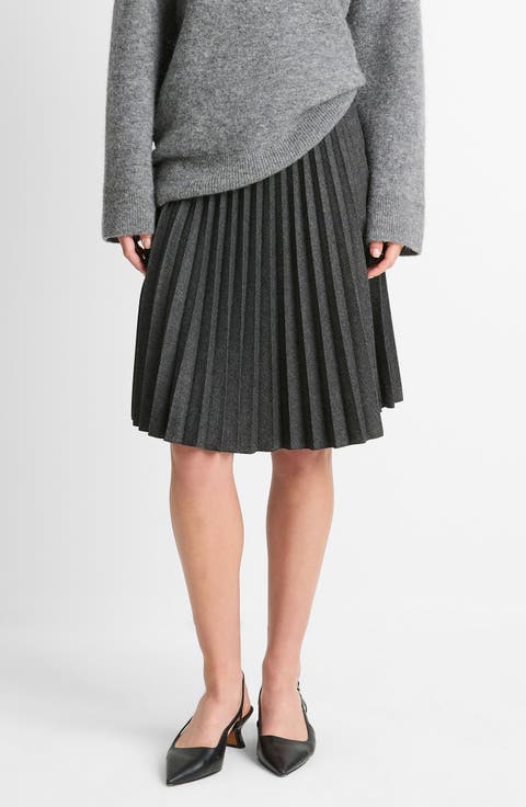 Pleated Herringbone Skirt