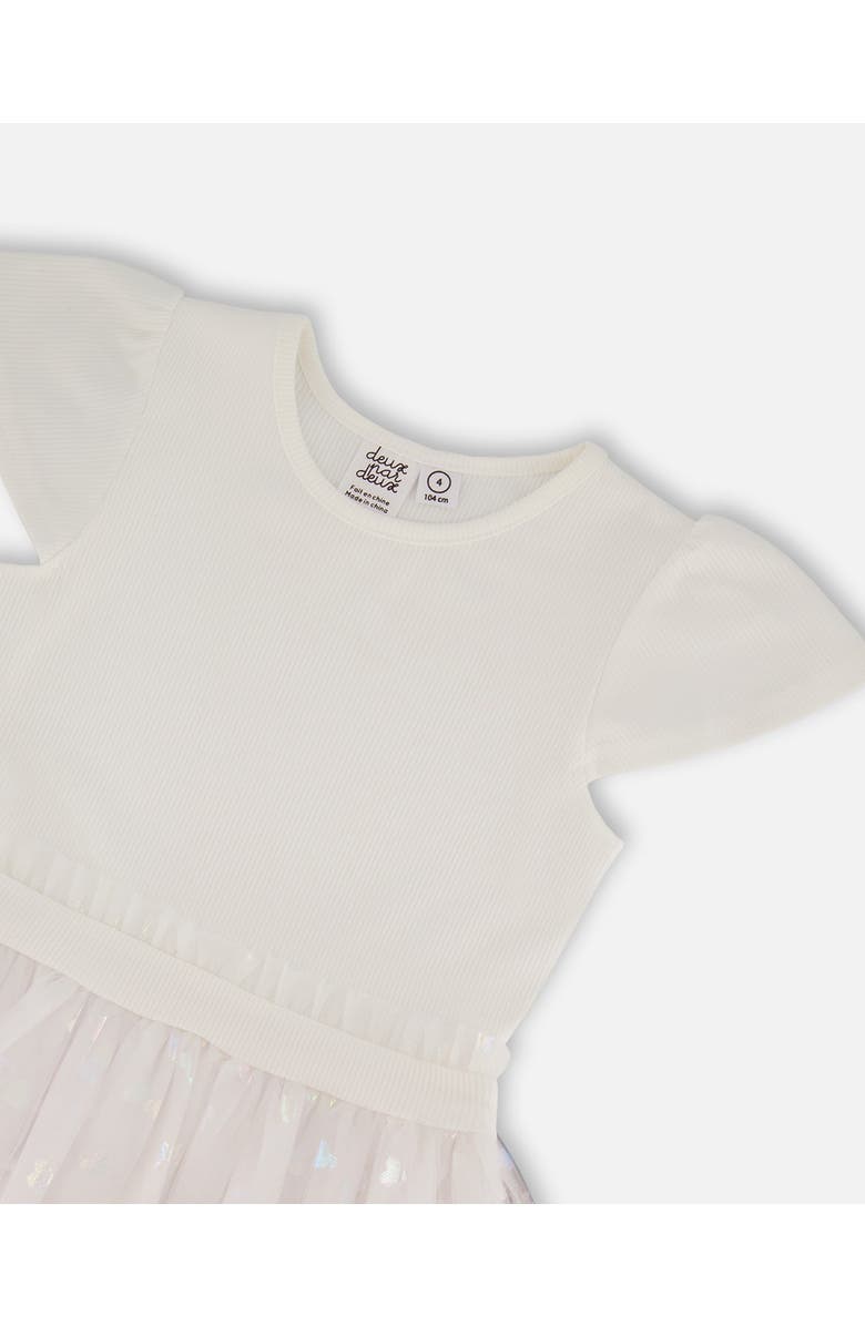 Deux par Deux Little Girl's Bi-Material Dress With Glitter Hearts Skirt Snow White, Alternate, color, 
