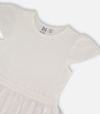 Girl's Bi-Material Dress With Glitter Hearts Skirt Snow White