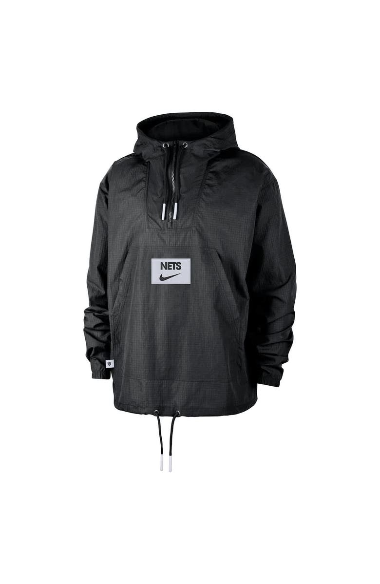 Nike Men's Nike  Black Brooklyn Nets Courtside Premium Club Anorak Quarter-Zip Hoodie Jacket, Alternate, color, Black
