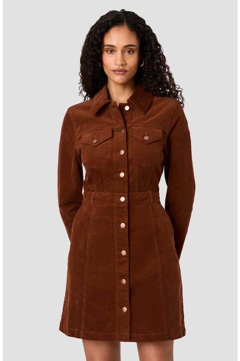 Casey Long Sleeve Corduroy Mini Shirtdress, Alternate, color, CHESTNUT BROWN