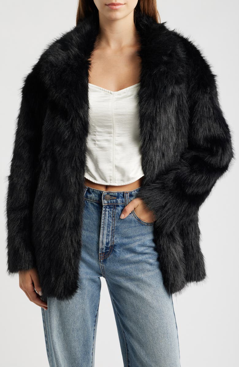 Princess Polly Super Trouper Faux Fur Jacket, Main, color, Black
