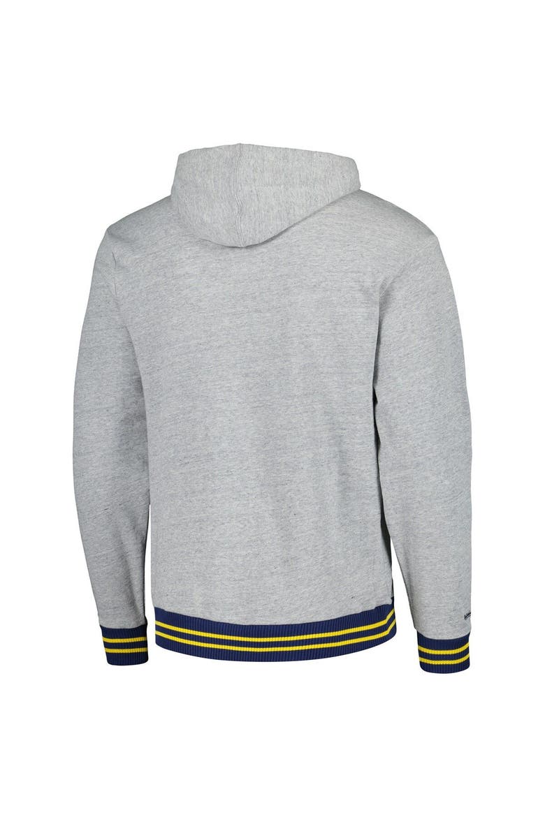 Men's Mitchell & Ness Heather Gray Michigan Wolverines Pullover Hoodie, Alternate, color, Heather Gray
