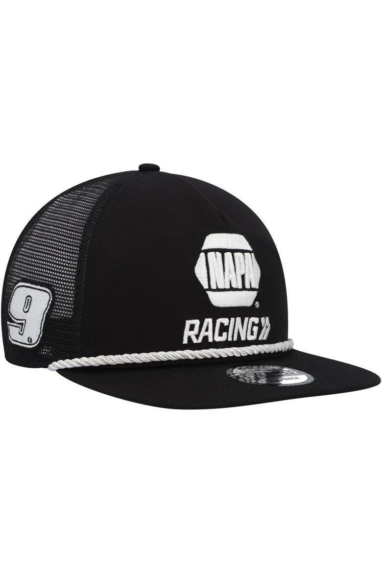 Men's New Era Black Chase Elliott Golfer Trucker Snapback Hat, Main, color, Black