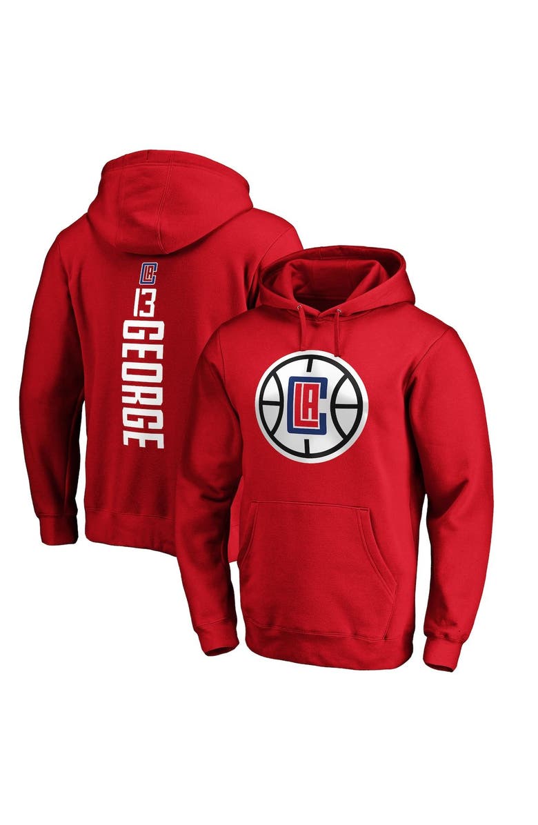 FANATICS Men's Fanatics Branded Paul George Red LA Clippers Team Playmaker Name & Number Pullover Hoodie, Main, color, 