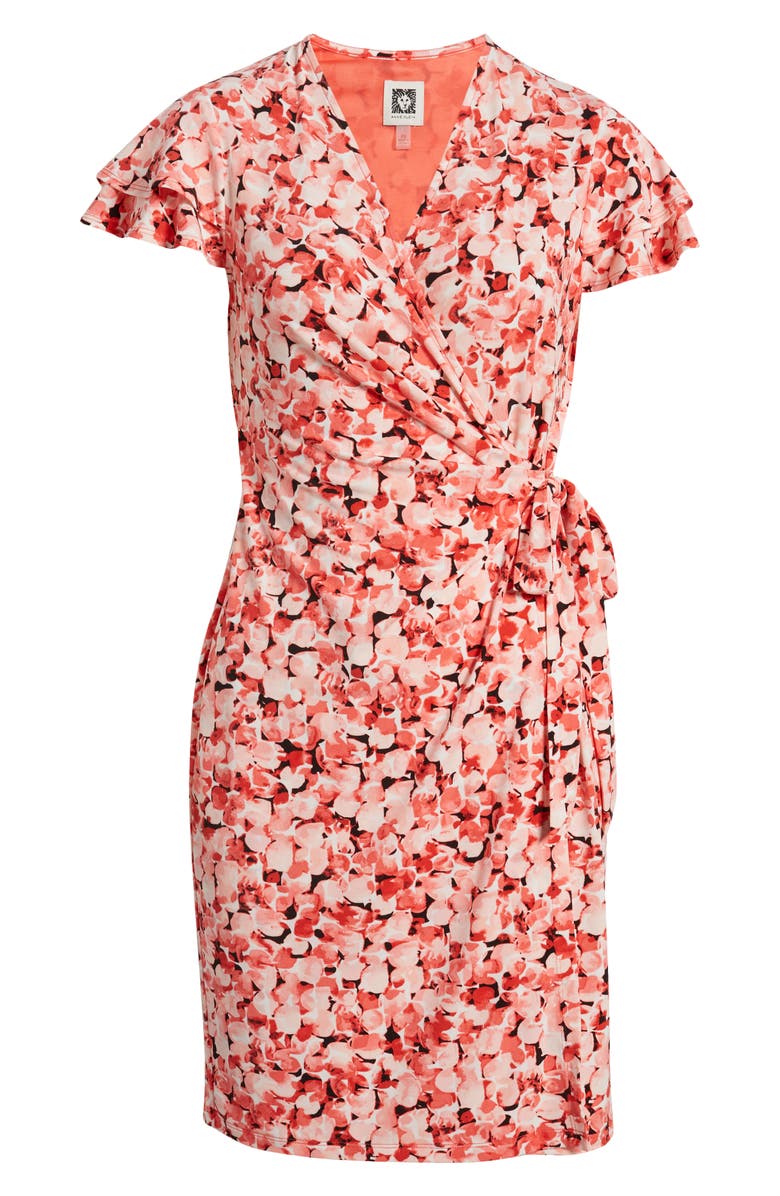 Anne Klein Abstract Floral Flutter Sleeve Wrap Dress, Alternate, color, 