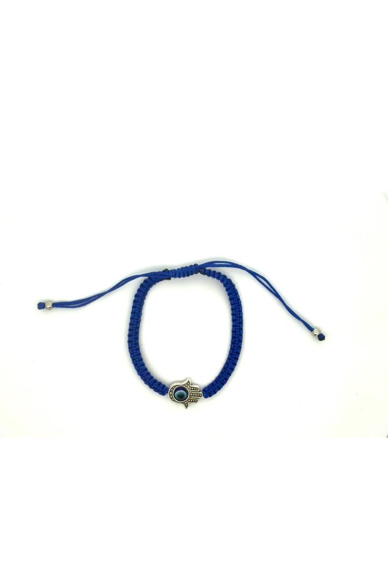 Blue Evil Eye Hamsa Braided Adjustable Bracelet, Alternate, color, Blue/Silver