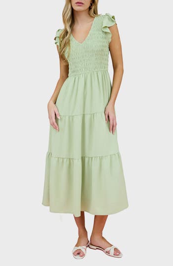 BLU PEPPER BLU PEPPER FLUTTER SLEEVE MIDI DRESS