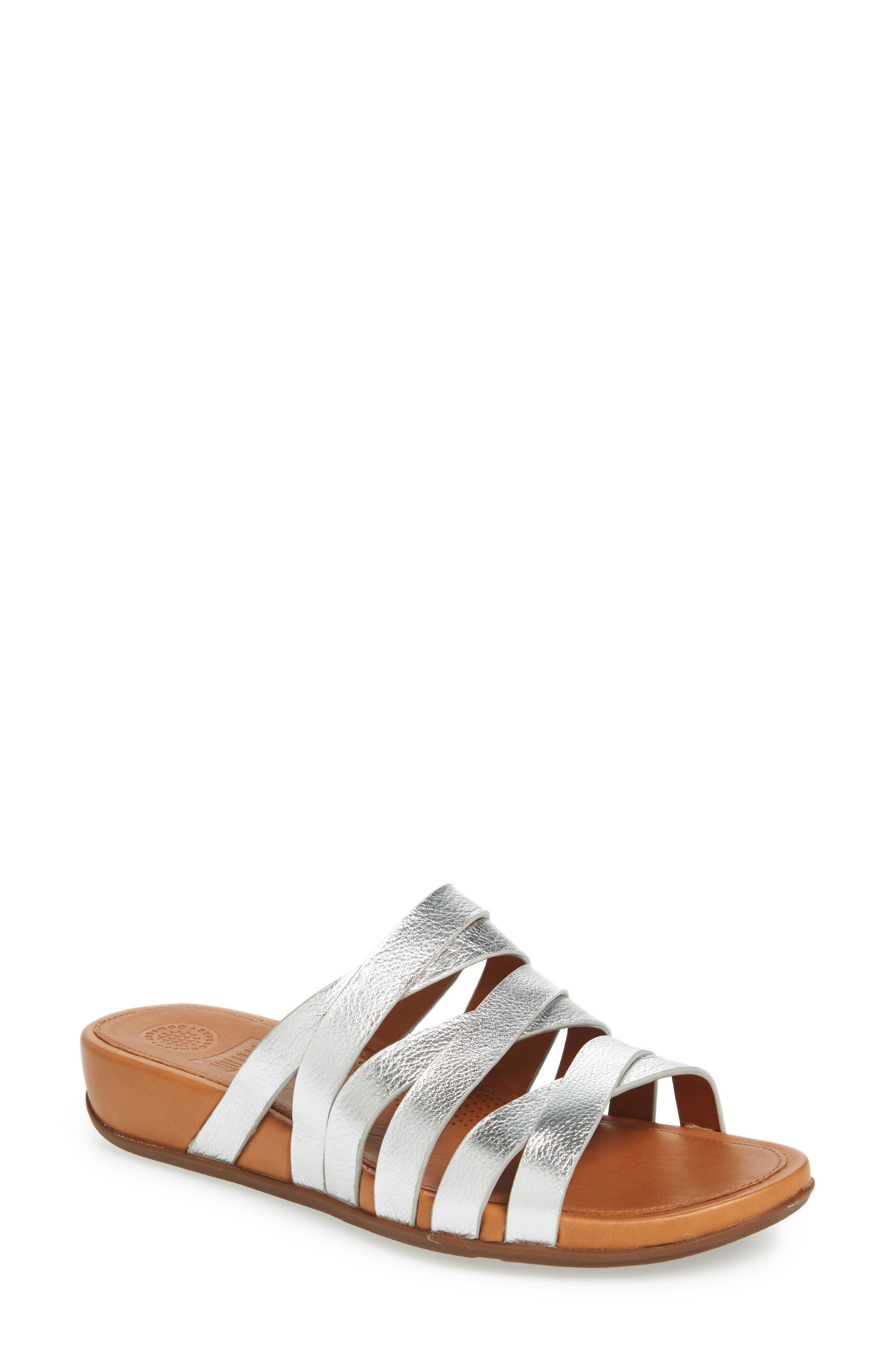 FitFlop™ Lumy Slide Sandal, Main, color, SILVER LEATHER