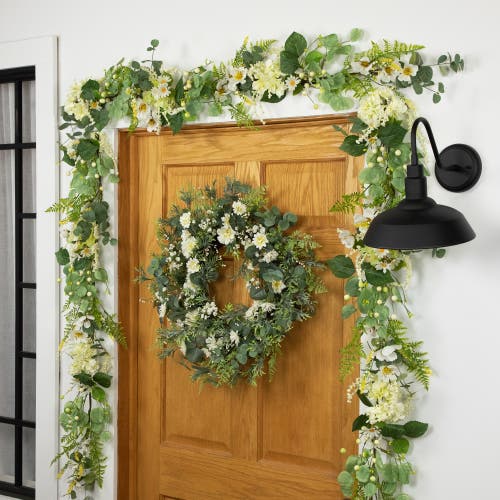 Northlight Hydrangea And Eucalyptus Artificial Floral Spring Garland In Green