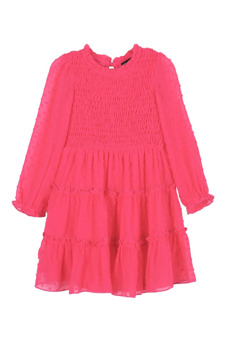 Kids' Smocked Bodice Long Sleeve Dress, Main, color, FUCHSIA