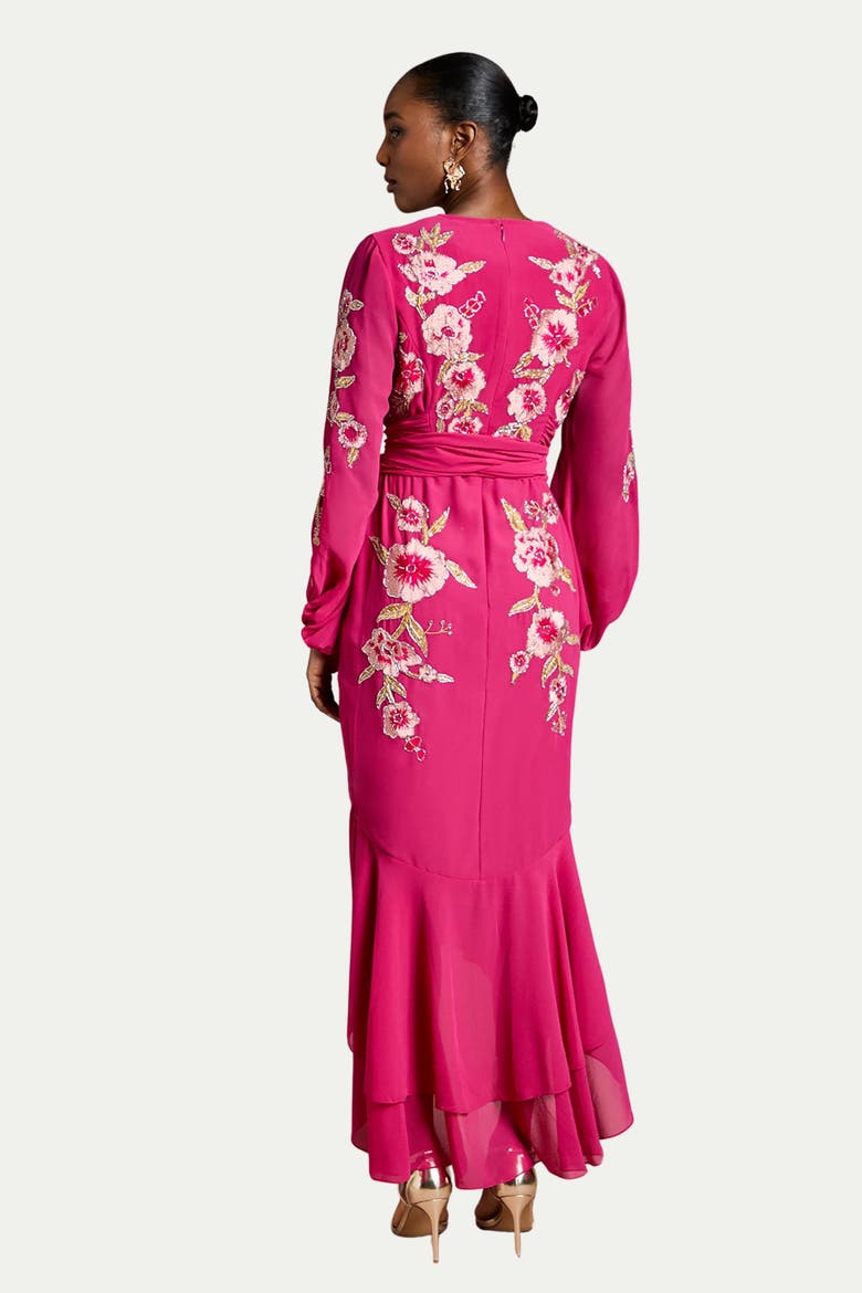 Embellished High Low Maxi Dress, Alternate, color, Raspberry