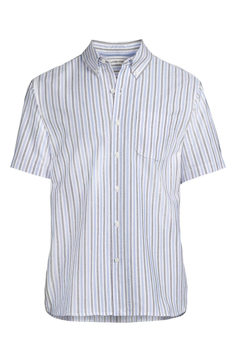 Lands' End Short Sleeve Sail Rigger Shirt, Alternate, color, White/Soft French Blue Stripe