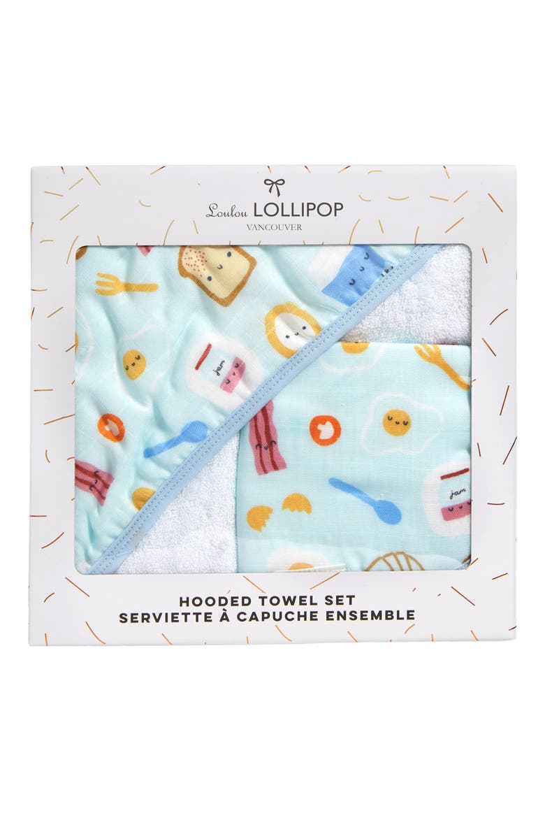 Muslin Hooded Towel & Washcloth Set, Alternate, color, BREAKFAST BLUE