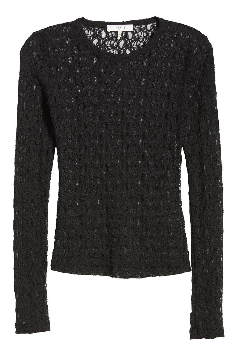 Sheer Stretch Lace Top, Alternate, color, BLACK