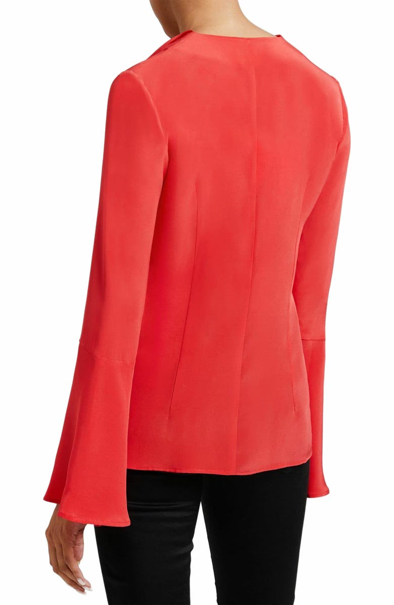 Santorelli Sydney Long Sleeve Ruffle Neck Silk Blouse, Alternate, color, 