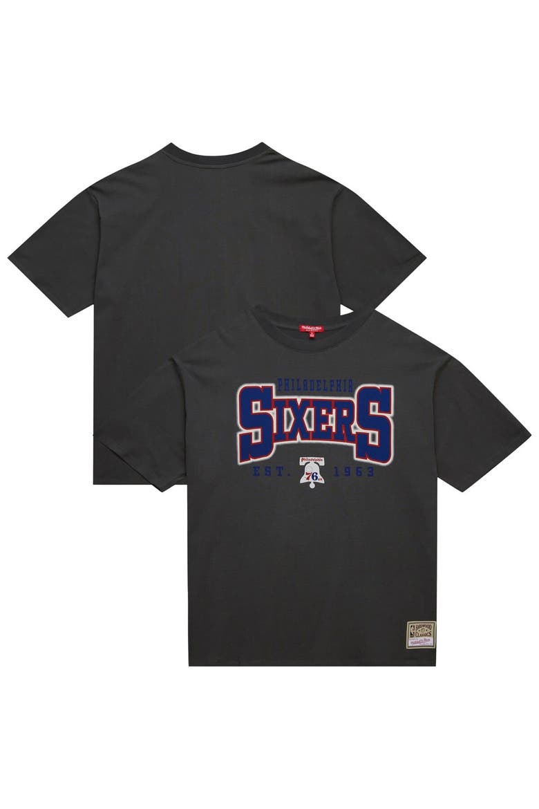 Women's Mitchell & Ness Charcoal Philadelphia 76ers Hardwood Classics Oversized Boyfriend T-Shirt, Main, color, Charcoal