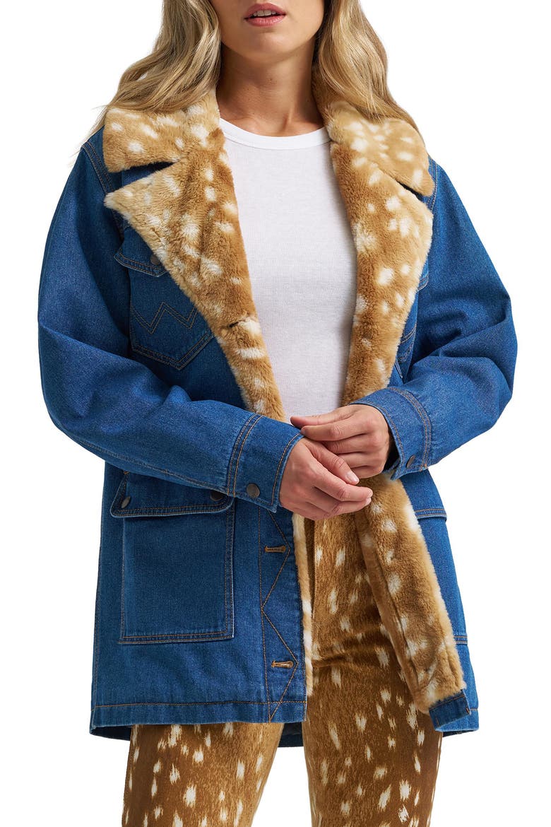 Faux Fur Lined Denim Coat, Main, color, CAVIAR CLASSIC