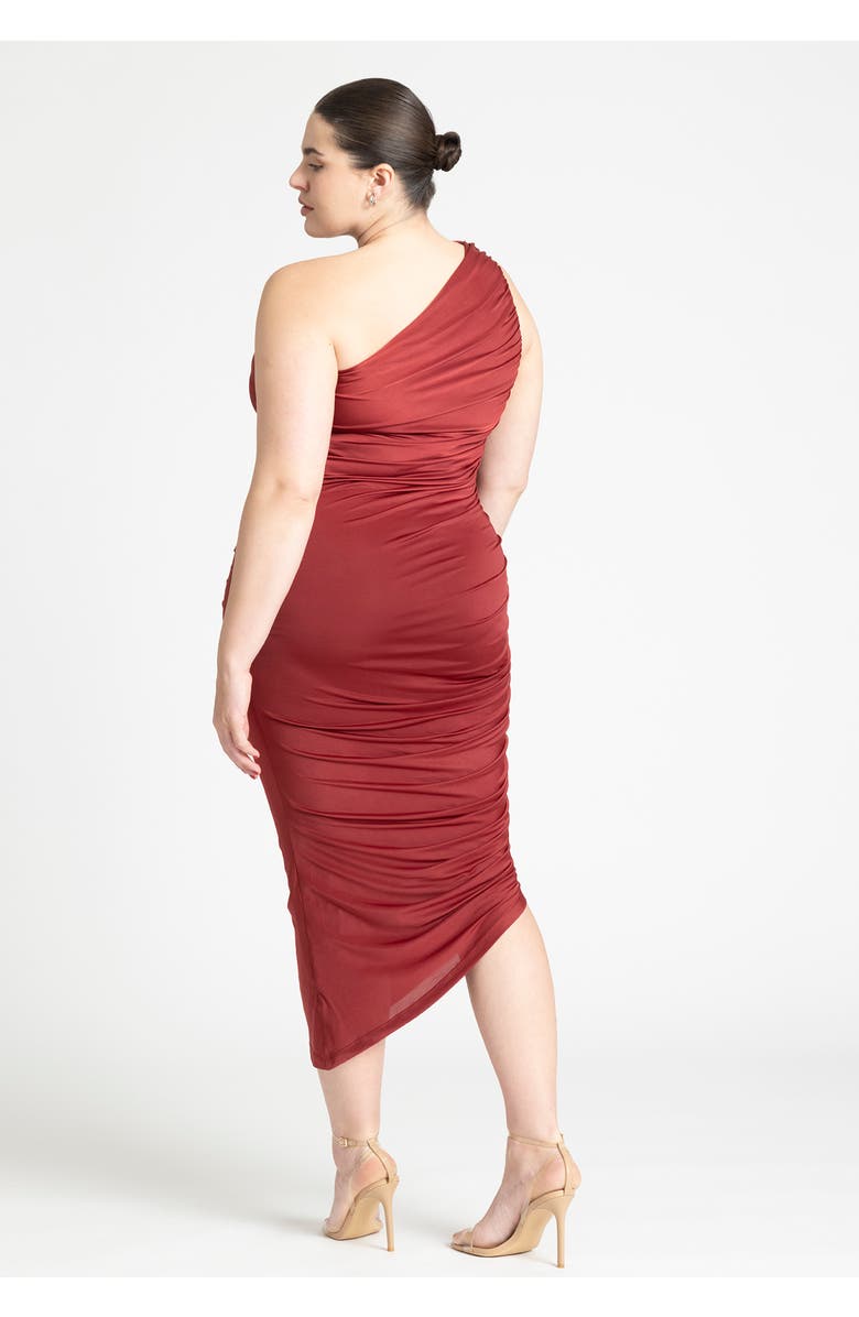 ELOQUII Ruched One Shoulder Dress, Alternate, color, Blaze Red