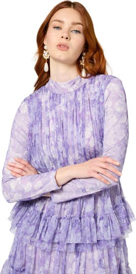 Occasion Modest Ruffle Floral Print Long Sleeves Evening Dress