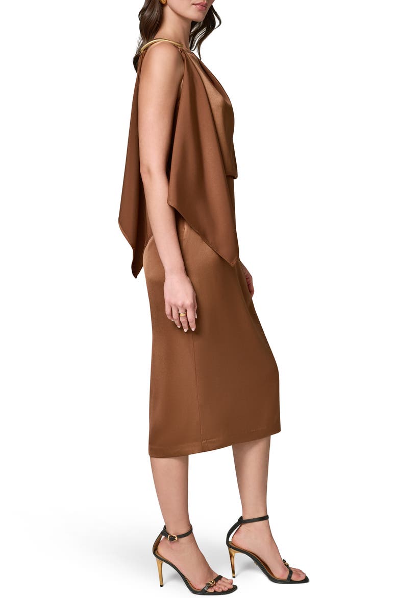 Drape Sheath Midi Dress, Alternate, color, RUSSET