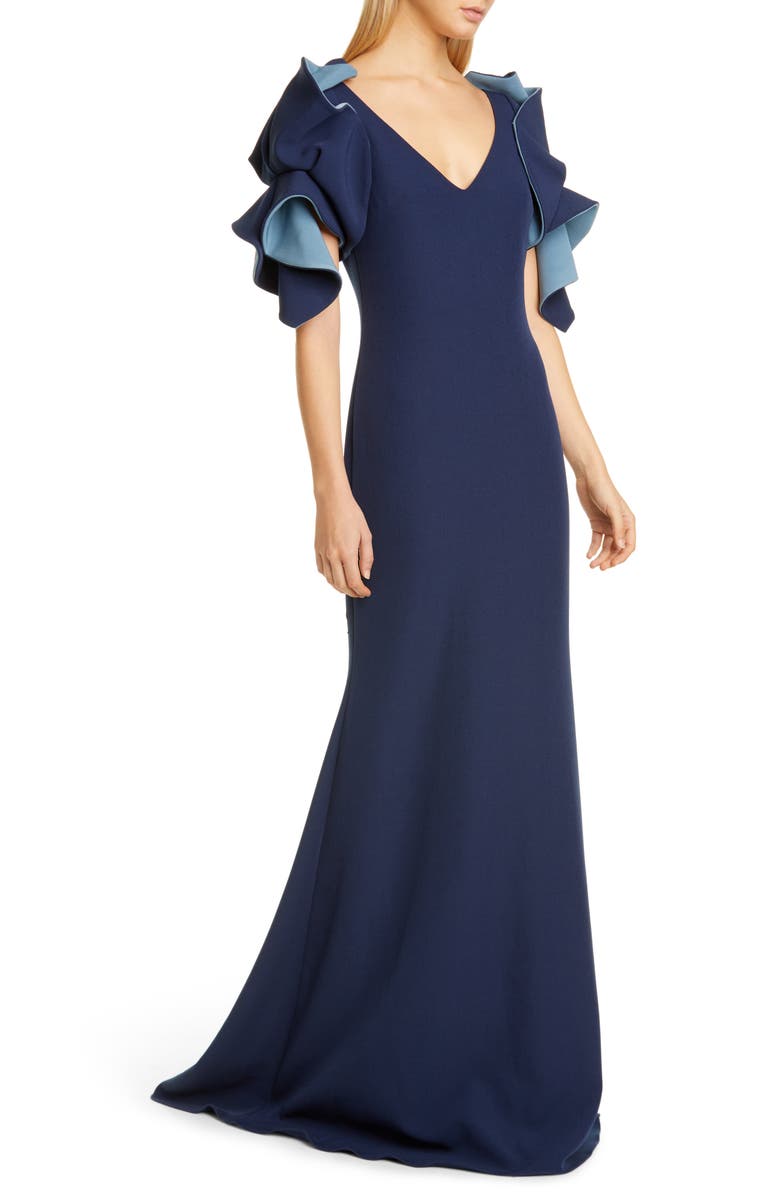 Badgley Mischka Collection Badgley Mischka Origami Sleeve Trumpet Gown, Main, color, 