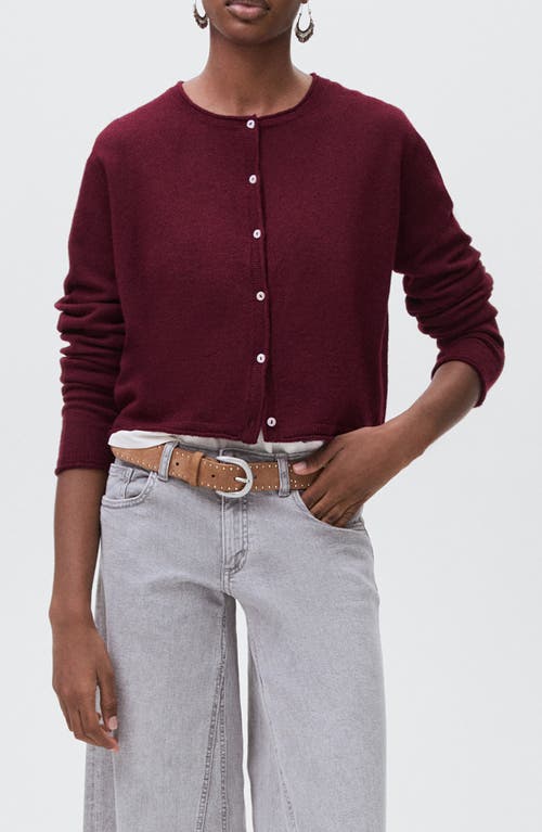 Mango Teen Crewneck Crop Cardigan In Burgundy