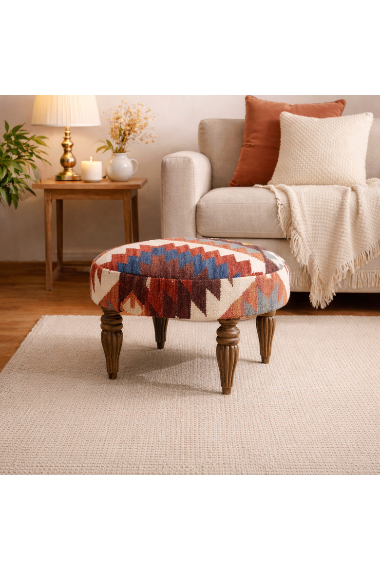 Tribal Kilim Pattern Footstool, Alternate, color, Brown