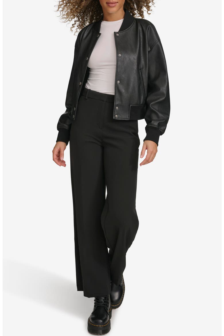 Relaxed Faux Leather Bomber Jacket, Alternate, color, BLACK