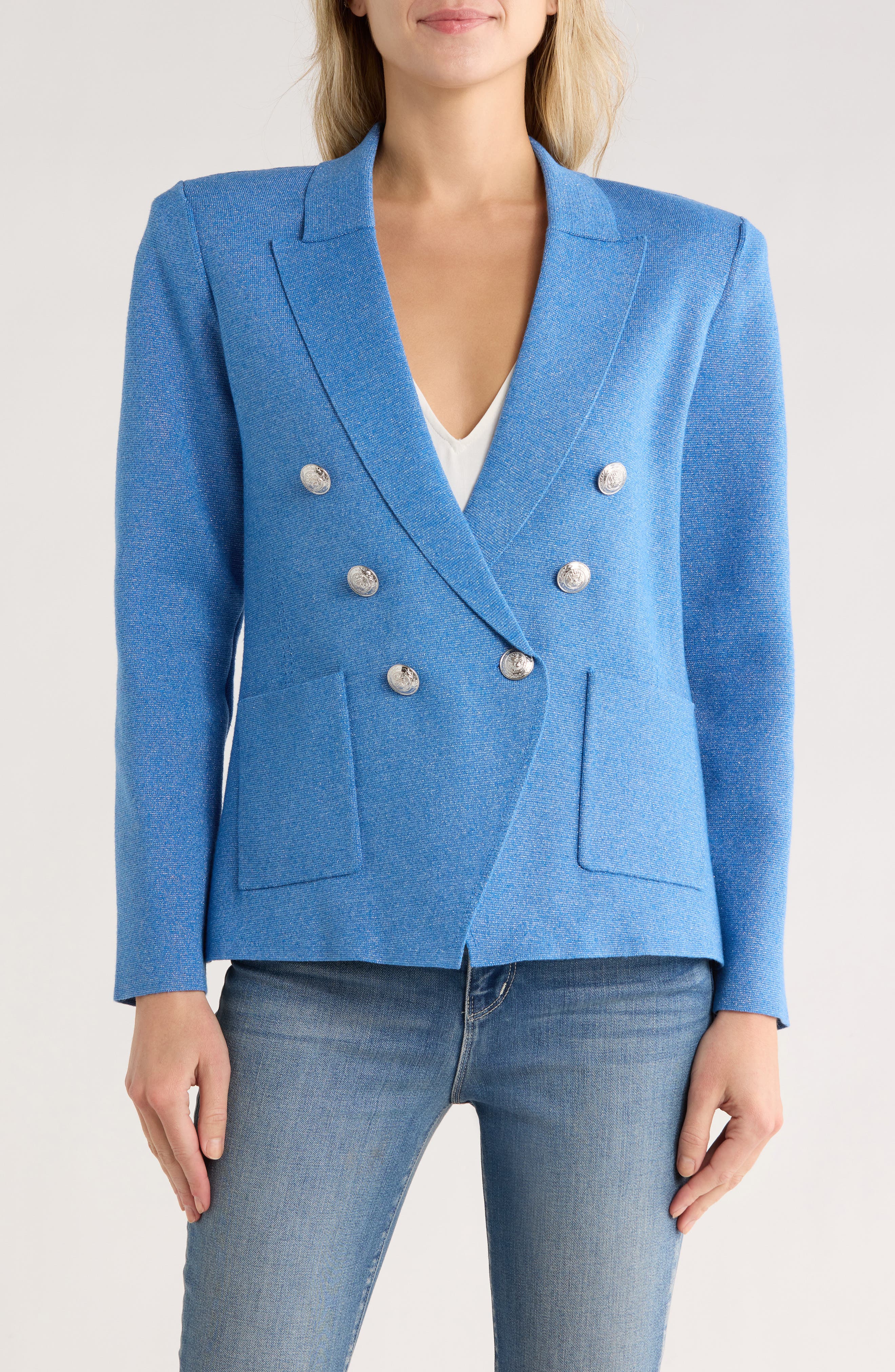 L'AGENCE Kenzie Metallic Double Breasted Knit Blazer
