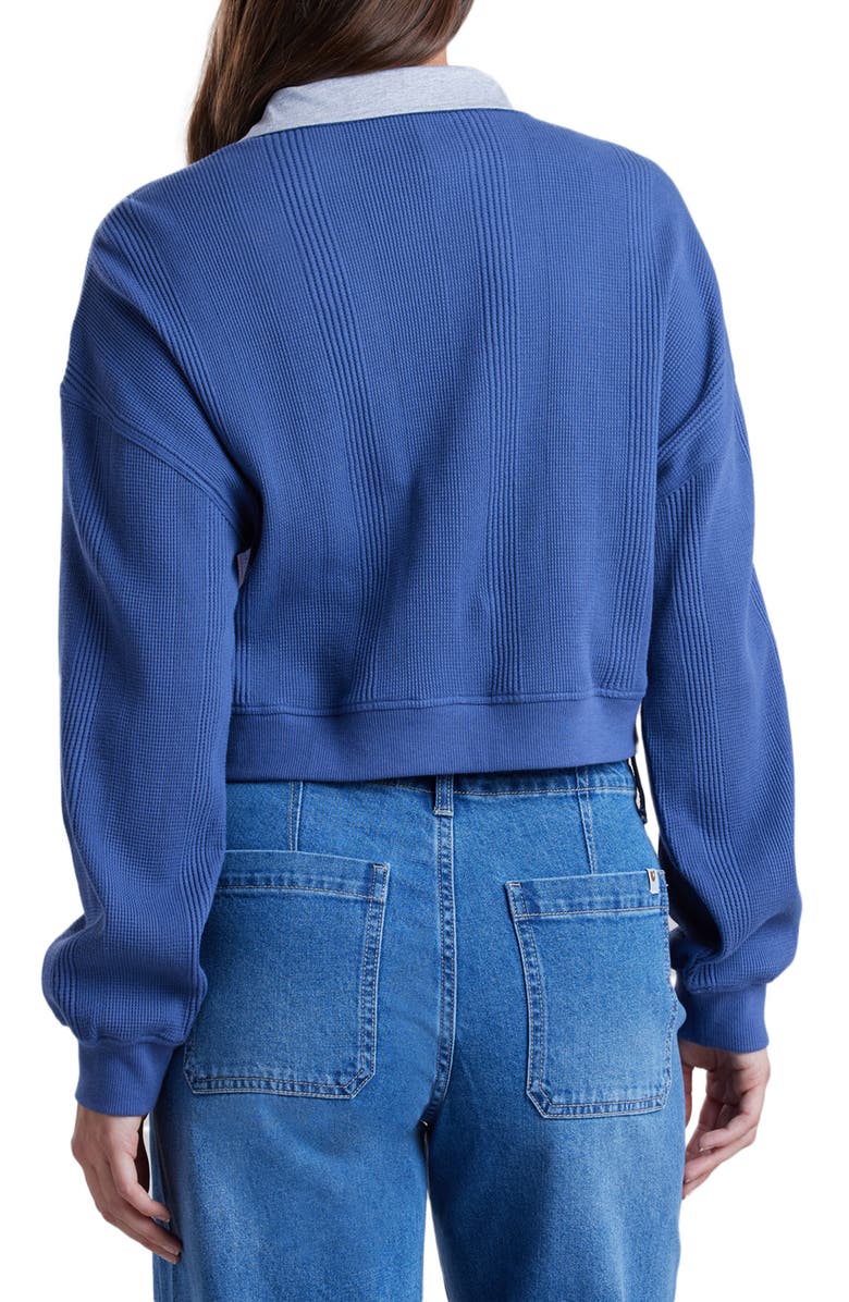 UNIONBAY Malorie Textured Long Sleeve Cotton Polo, Alternate, color, Faded Indigo