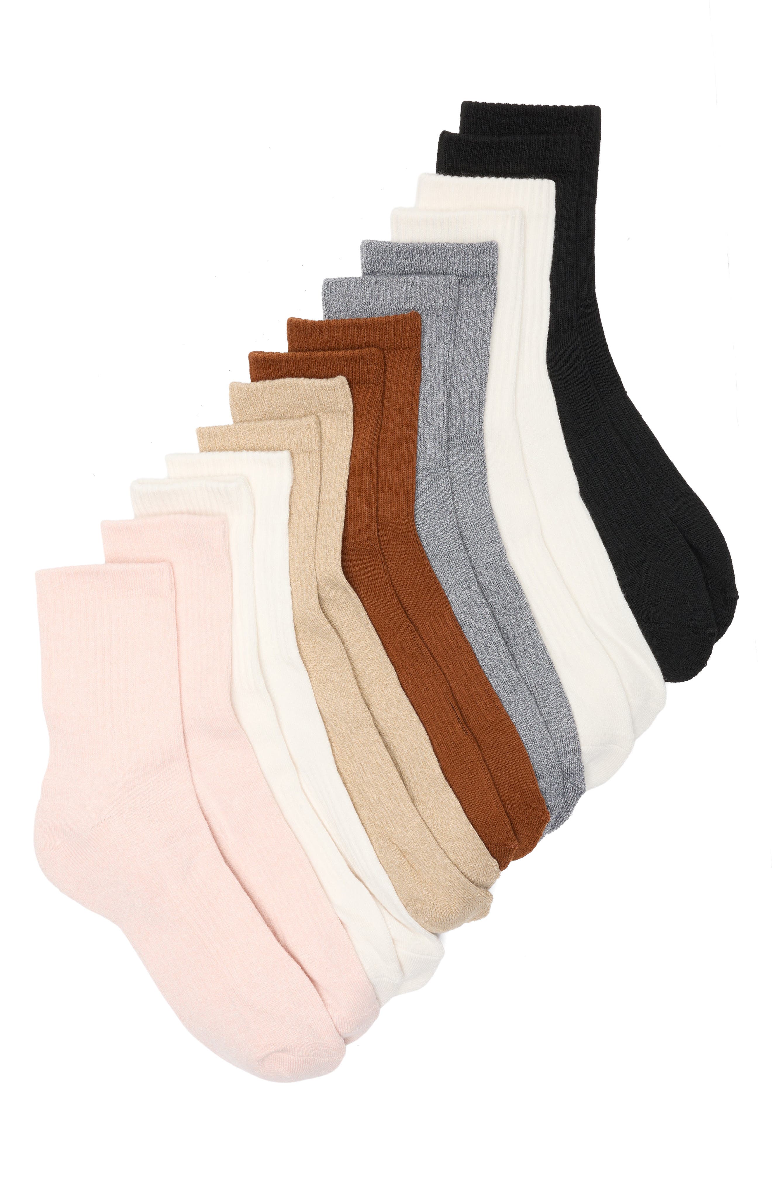 Ribbed 7-Pack Assorted Demi Crew Socks