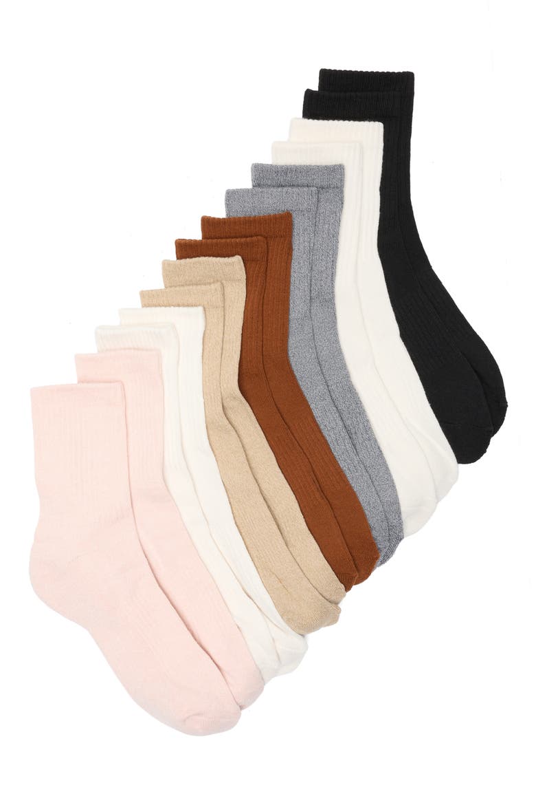 Ribbed 7-Pack Assorted Demi Crew Socks, Main, color, BEIGE SMOKE MULTI