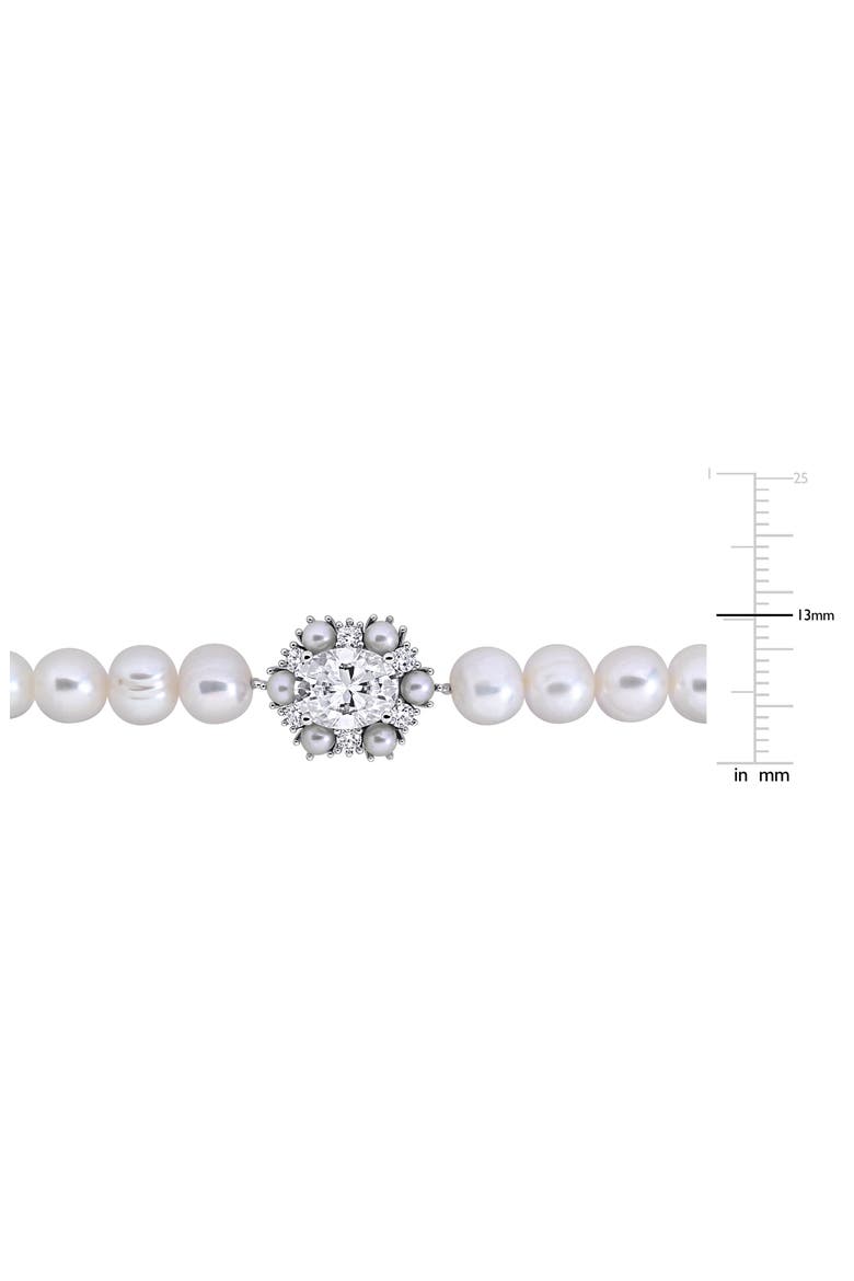 Sterling Silver Created Moissanite & Imitation Pearl Strand Bracelet, Alternate, color, WHITE GOLD